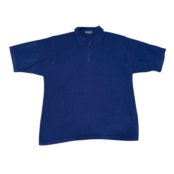 Brandini Men's Navy Blue Quarter Zip Rib Knit Short Sleeve Sweater Size XL - Picture 1 of 7